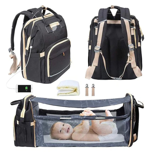 Convertible Carry crib diaper bag backpack Black