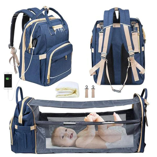 Convertible Carry crib diaper bag backpack navy blue