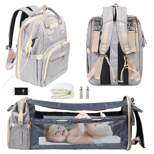 Convertible Carry crib diaper bag backpack grey
