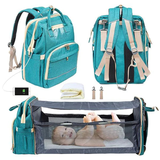 Convertible Carry crib diaper bag backpack sky blue